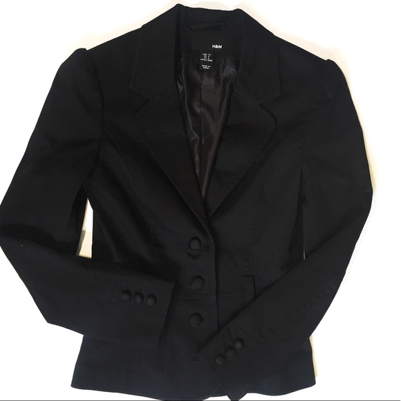 H&M  Black Puffed Sleeve Jacket Blazer Size 4 - Picture 3 of 7